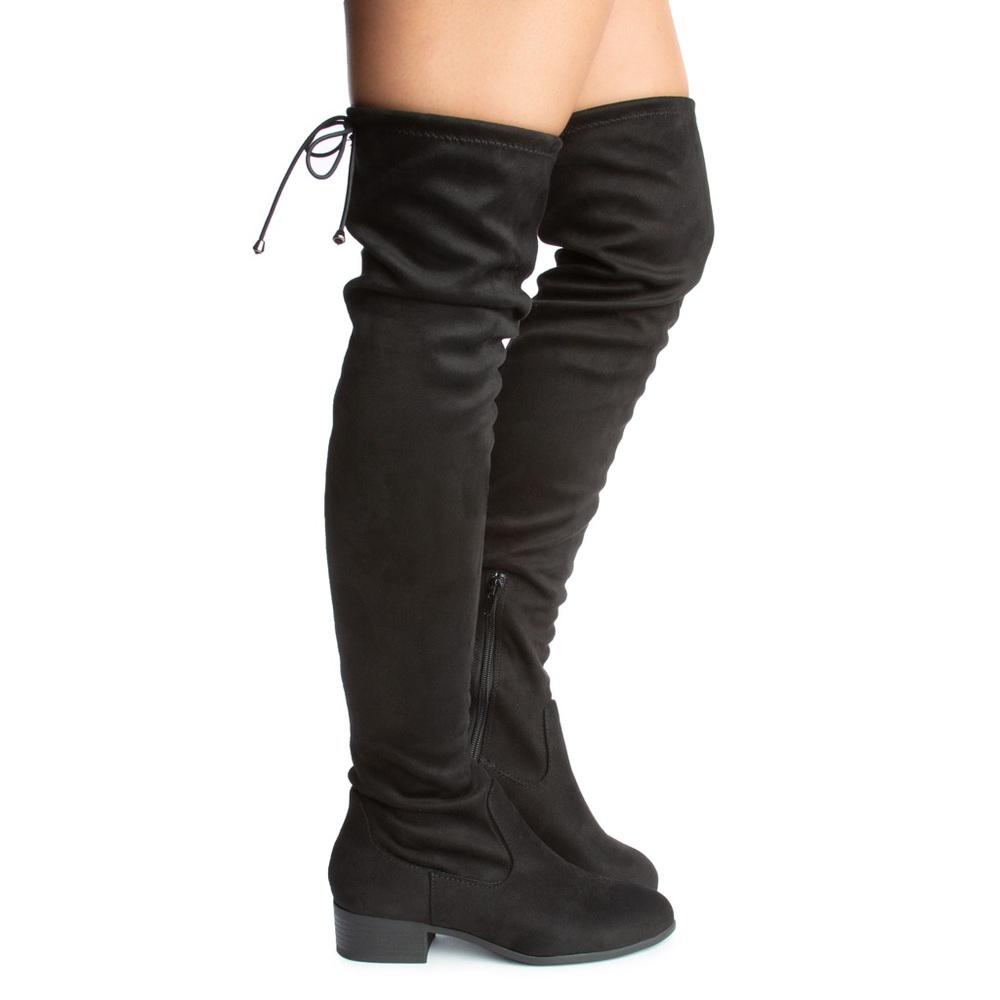 Unisa Womens Suede Over The Knee Thigh High Zip Up Tie Up Boots Black Size 7.5
